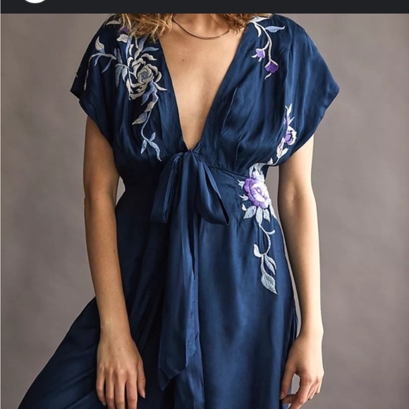 Free People Deep Blue Jumpsuit with Floral Detail - Picture 3 of 8